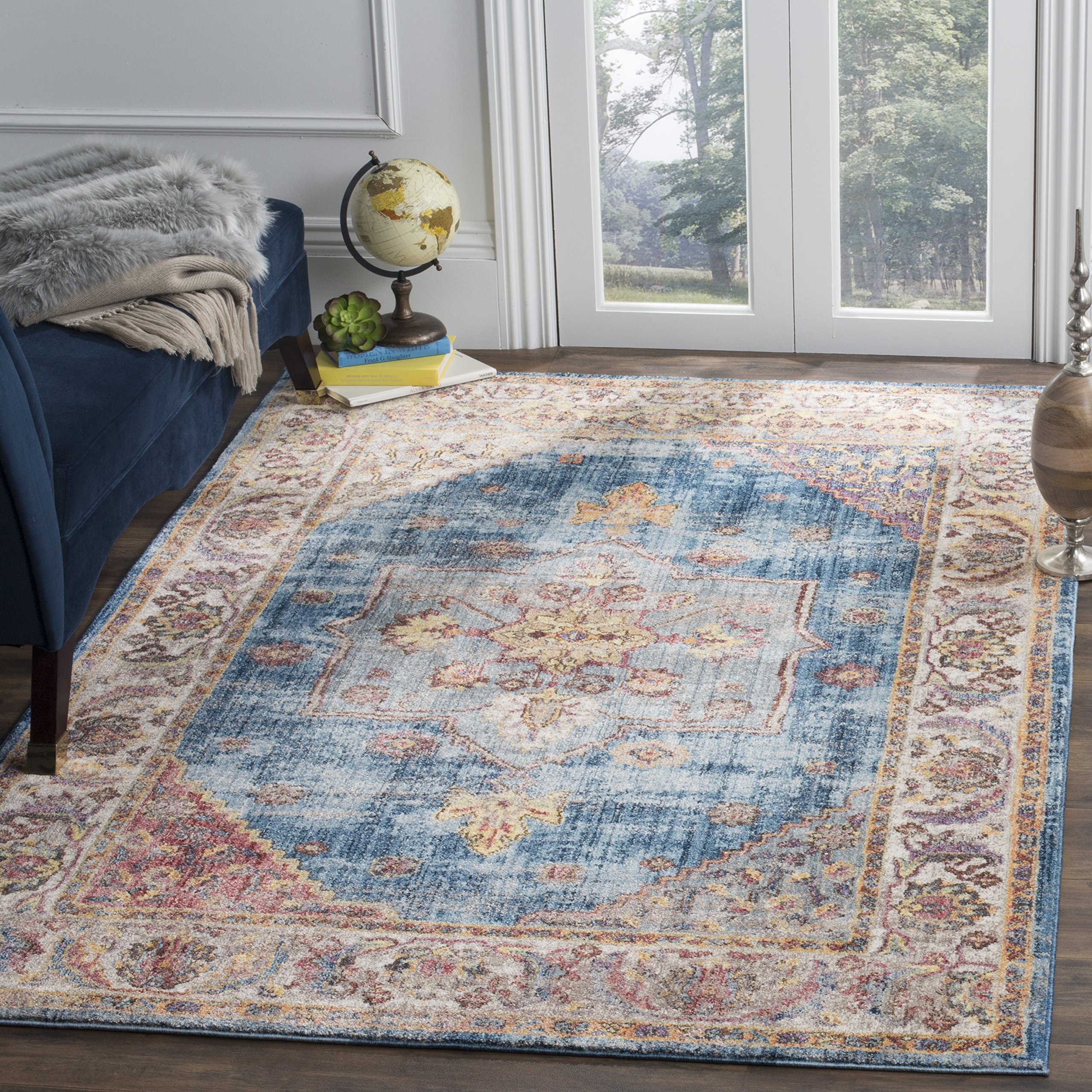Safavieh Trendy New Transitional Indoor Woven Rectangle Area Rug, Bristol Collection, BTL349, in Blue / Ivory - Image 2