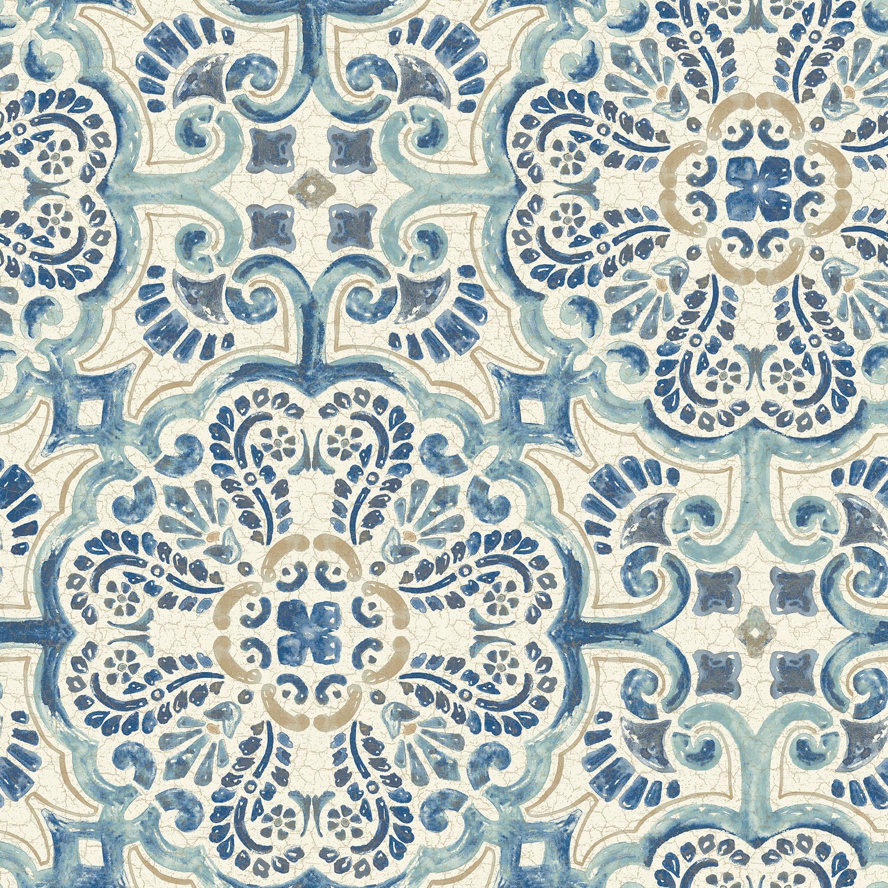 YIXIFANS J1231 Peel and Stick Mediterranian Tile Wallpaper Blue Tile