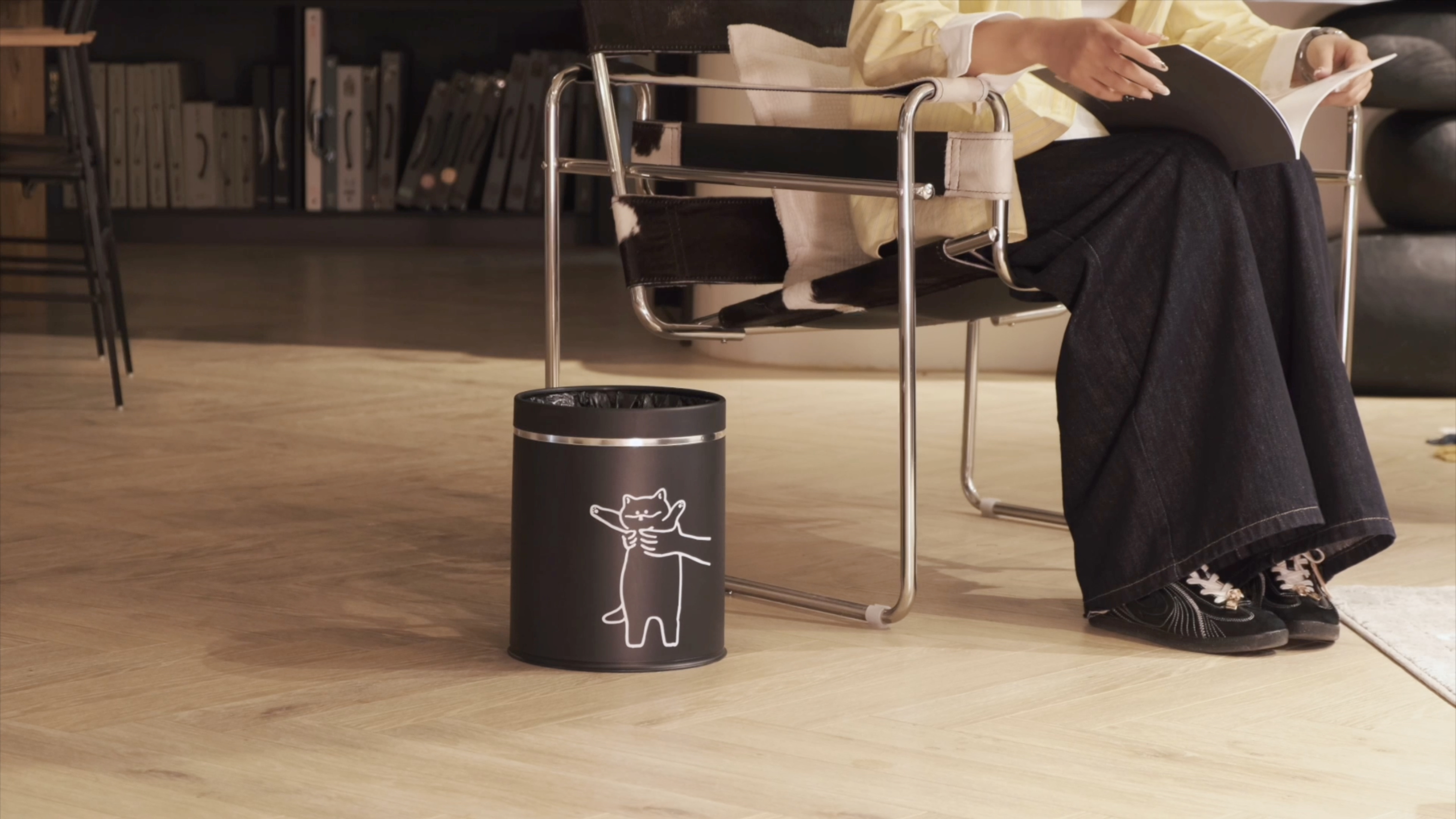 Image of Juju Cat Trash Can Black - Cat Decor Garbage Can - Small Waste Basket for Bedroom - Garbage Bin Trashcan - Wastebasket Dustbin Trash Cans - 3.3 Gallon / 12.5 Liter (Hey)