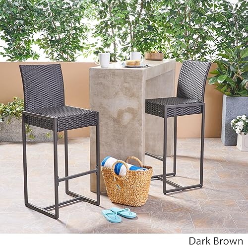 Miniatura 4 de Christopher Knight Home Kelly Taburete de mimbre para exteriores de 30 pulgadas (juego de 2), color marrón oscuro