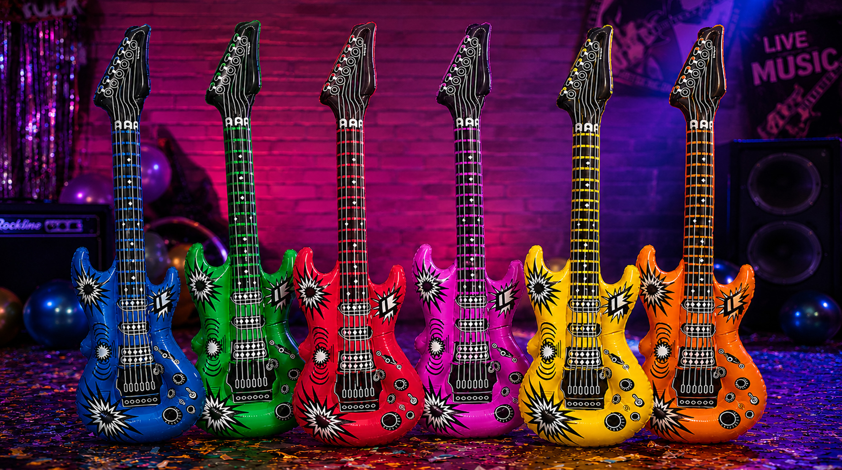 Opblaasbare Luchtgitaar – 100 Cm, Feestaccessoire Voor Rockfans, Kind En Volwassen, In Gemengde Kleuren (1 St)