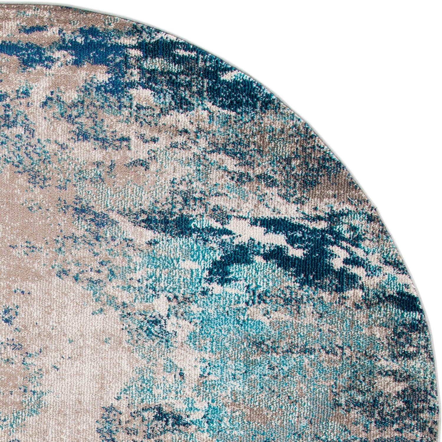 SAFAVIEH Madison Collection Area Rug - 5' Round, Blue & Grey, Modern Boho Abstract Design, Non-Shedding & Easy Care, Ideal for High Traffic Areas in Living Room, Bedroom (MAD440M)