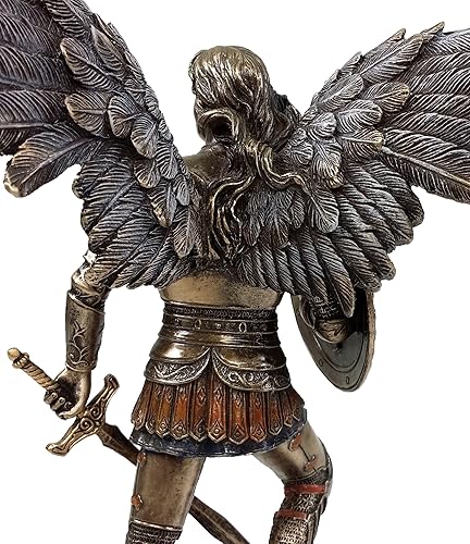 Miniatura 4 de Veronese Diseño de arcángel de 9 14 pulgadas de alto, San Miguel y Gabriel, resina fundida en frío, hecha a mano, acabado de bronce antiguo,
