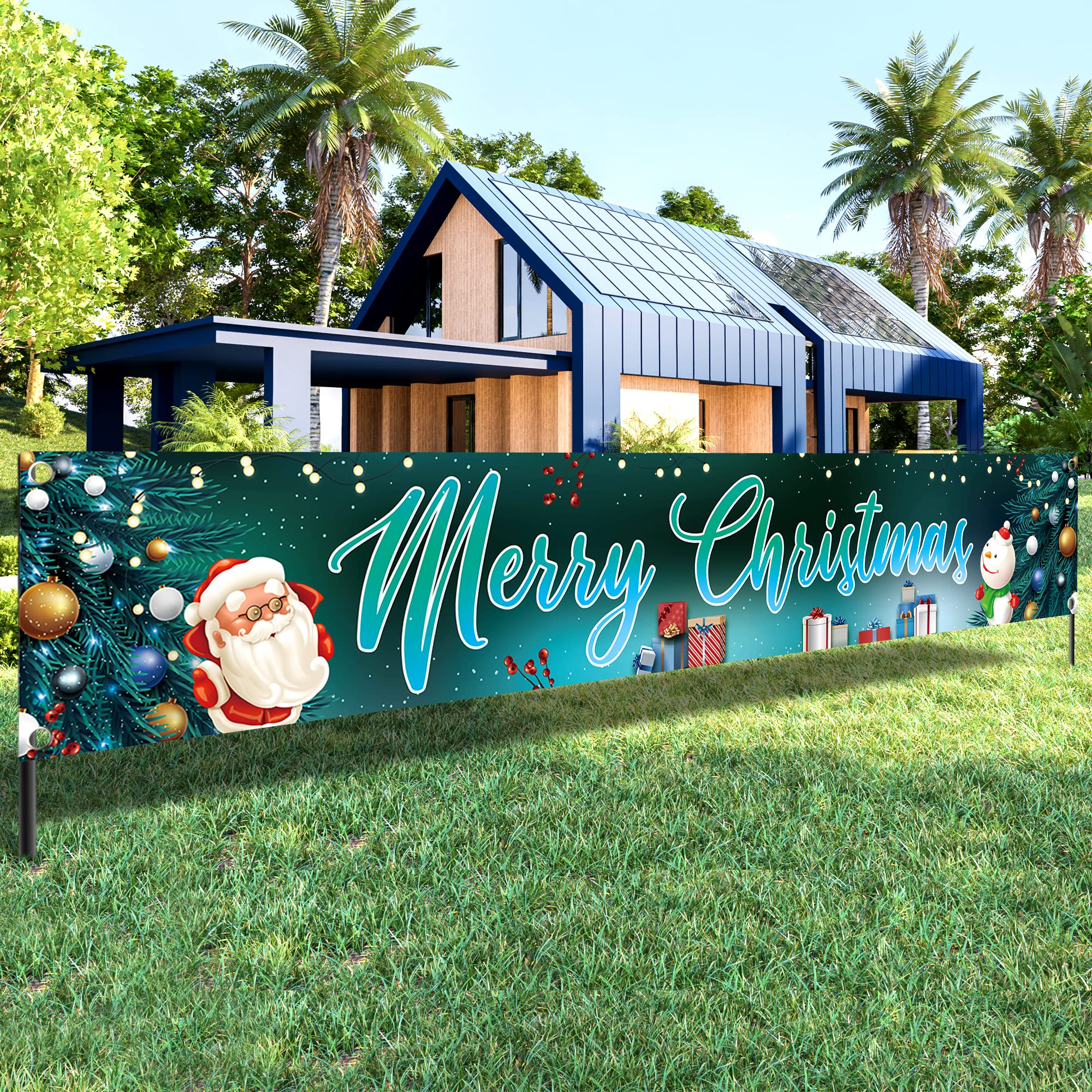 KatchOn Huge Merry Christmas Yard Banner - 120x20 Inch Outdoor Holiday Banner for Home & Office, Christmas Red and White Bnner
