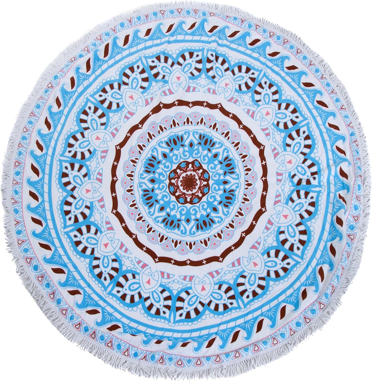 Leisureland Large Round Fringe Tassel Beach Towel, Thick Terry (One Size (60" Diameter), Style 6 Dreamcatcher)
