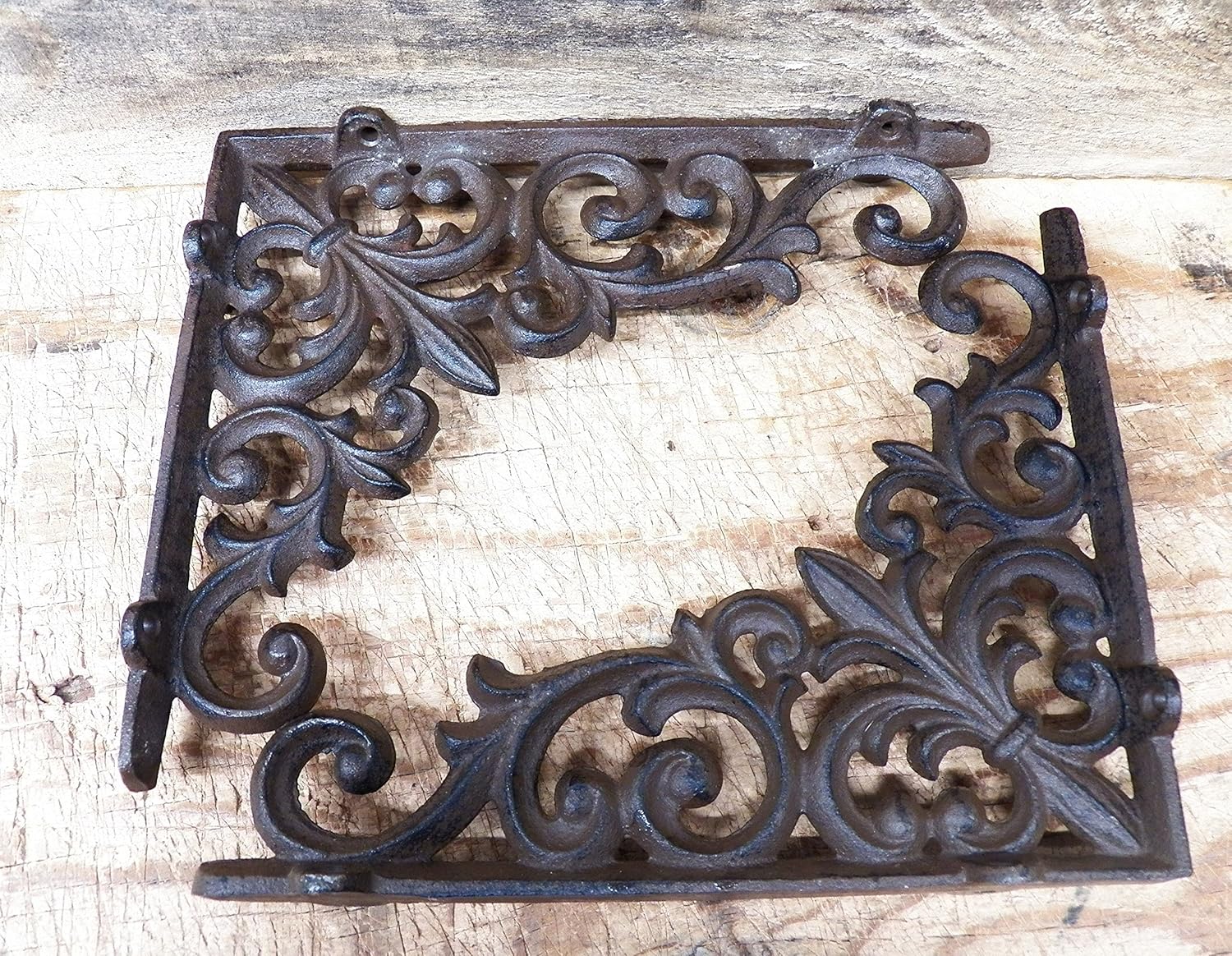 Cast Iron Shelf Brackets Braces Set of 2 9 x 7.5 Inch Fleur-de-lis Rustic Antique Style