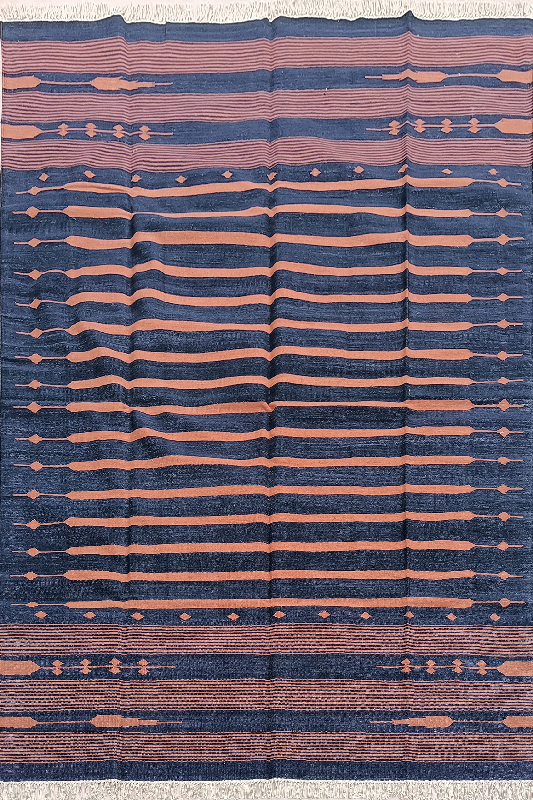 Budhrajrugs Flat Weave Cotton Orange and Blue JAISHREE 5 X 8 Modern Home Decorative Dhurrie | Living Room Dhurry | Bedroom Cotton Durry | Dari | Black Rug
