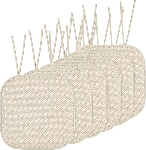 Elegant Comfort Juego de 6 fundas para cojín para silla con lazos y parte trasera de goma antideslizante, espuma viscoelástica gruesa, almohadilla