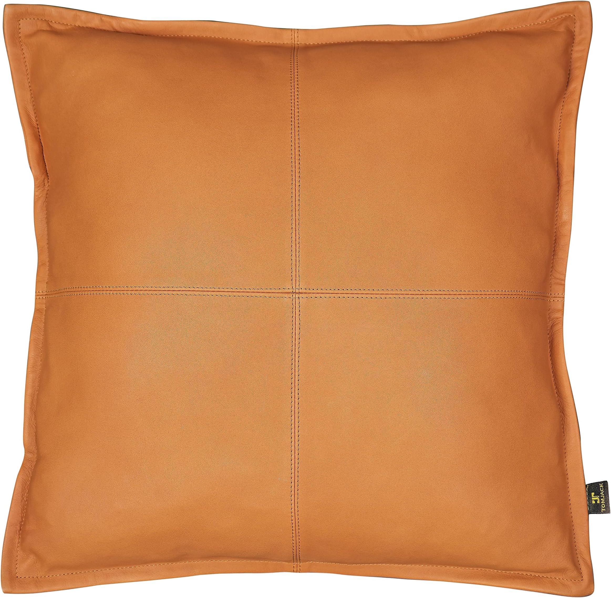 TOMJACK Lambskin Leather Pillow Cover - Decorative Sofa Cushion Case - Throw Covers for Living Room & Bedroom, 20" x 20" - Mustard Flavia Box Pack of 1