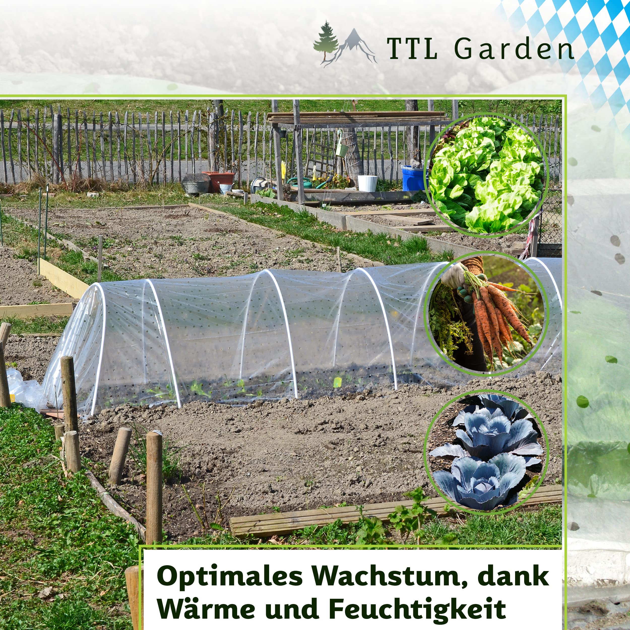 TTL GARDEN Quick&Easy Tunnel en film plastique 300 x 45 x 30 cm avec film polyéthylène – Tunnel en film plastique de 3 m immédiatement utilisable avec cordon 7 arcs de tunnels, pour plate-bande