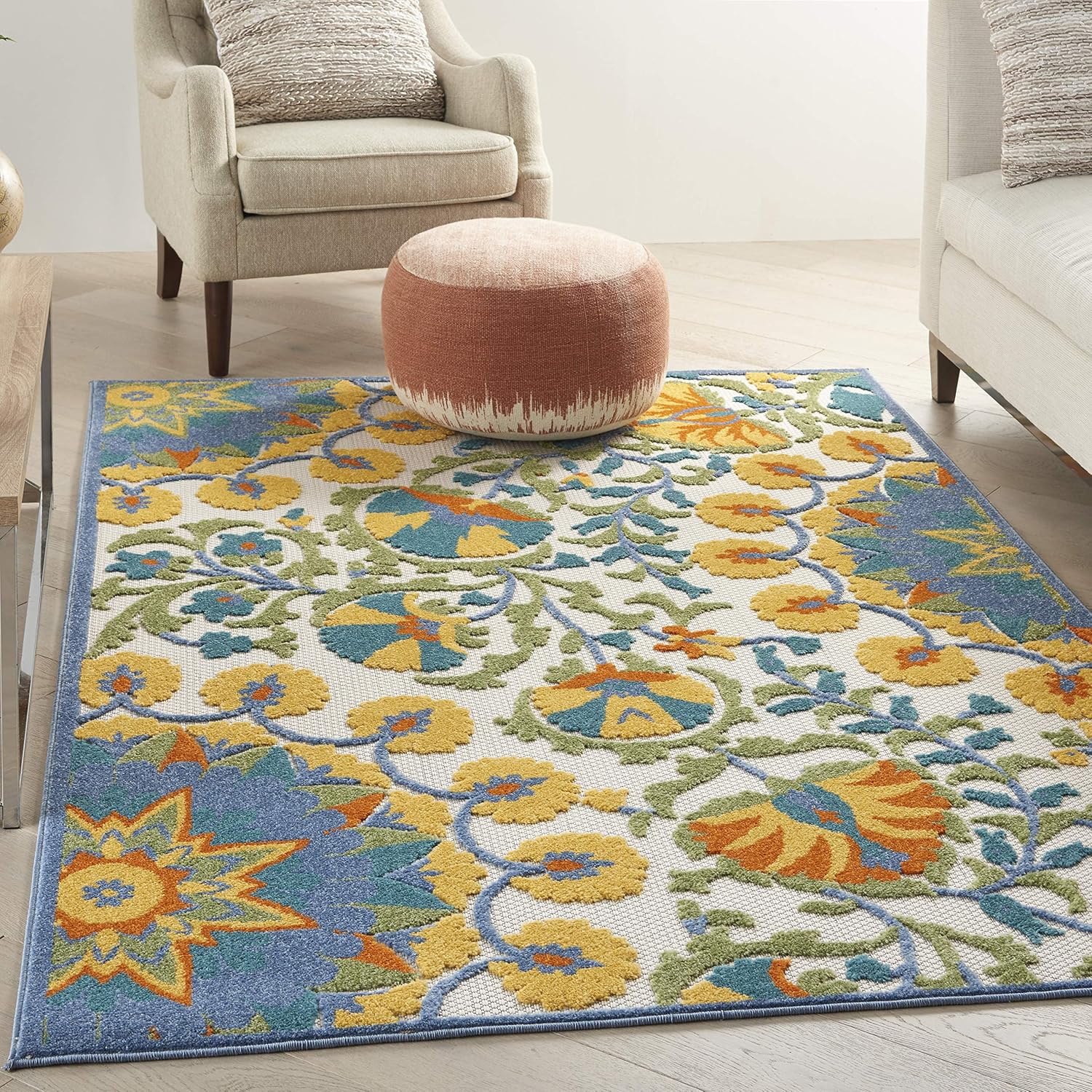 Nourison Home Aloha Multicolor 6' x 9' Area Rug - Easy Clean, Non Shedding, Bed Room, Living Room, Dining Room, Kitchen (6' x 9')