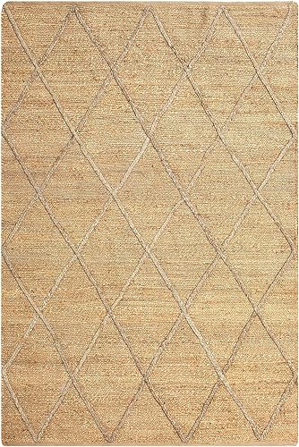Miniatura 3 de Abani Alfombra de yute natural de alta calidad, diseño de enrejado bohemio, alfombra de sala de estar de 6 x 9 pies