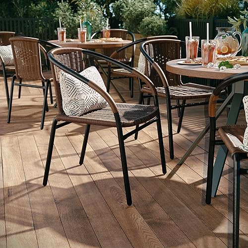 Miniatura 7 de Flash Furniture - Sillas apilables de ratán para restaurantes para interiores y exteriores 4 unidades color negro