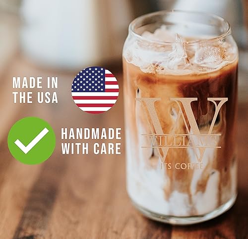 Miniatura 4 de Spotted Dog Company Monograma grabado personalizado de 16 onzas, vaso de café con soda de cerveza, vaso de café helado, regalo de cumpleaños, Caduea