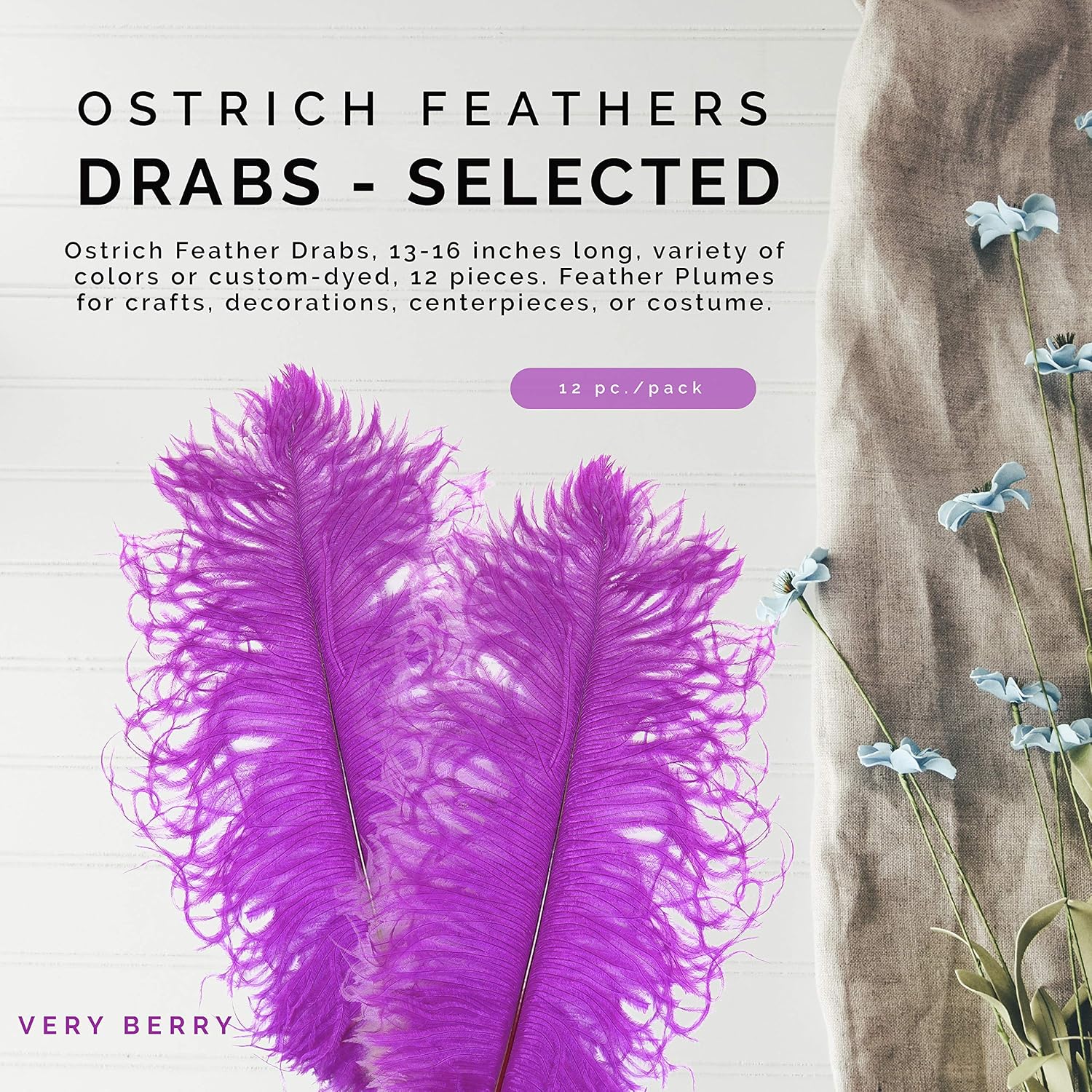 ZUCKER Ostrich Feathers for Centerpieces- Wedding Decorations- Feathers for Crafts, 12 Pieces, 13-16 inch, Very Berry