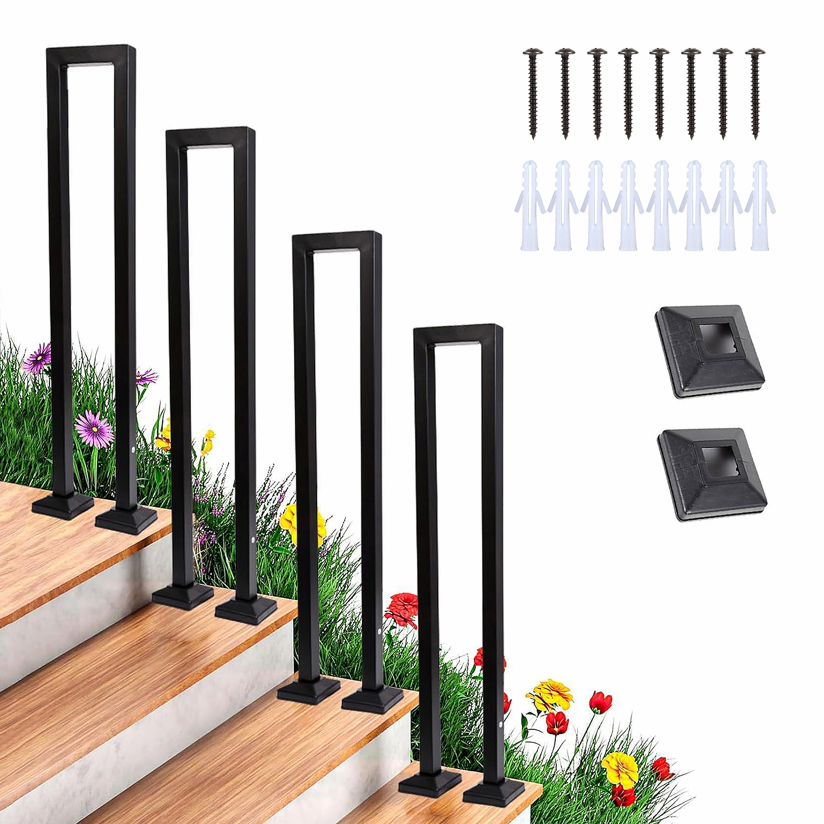 Corrimano Scale A U In Ferro - Ringhiera Interna/Esterna 100cm Nero Per Scale, Balconi E Giardini - Foto 6