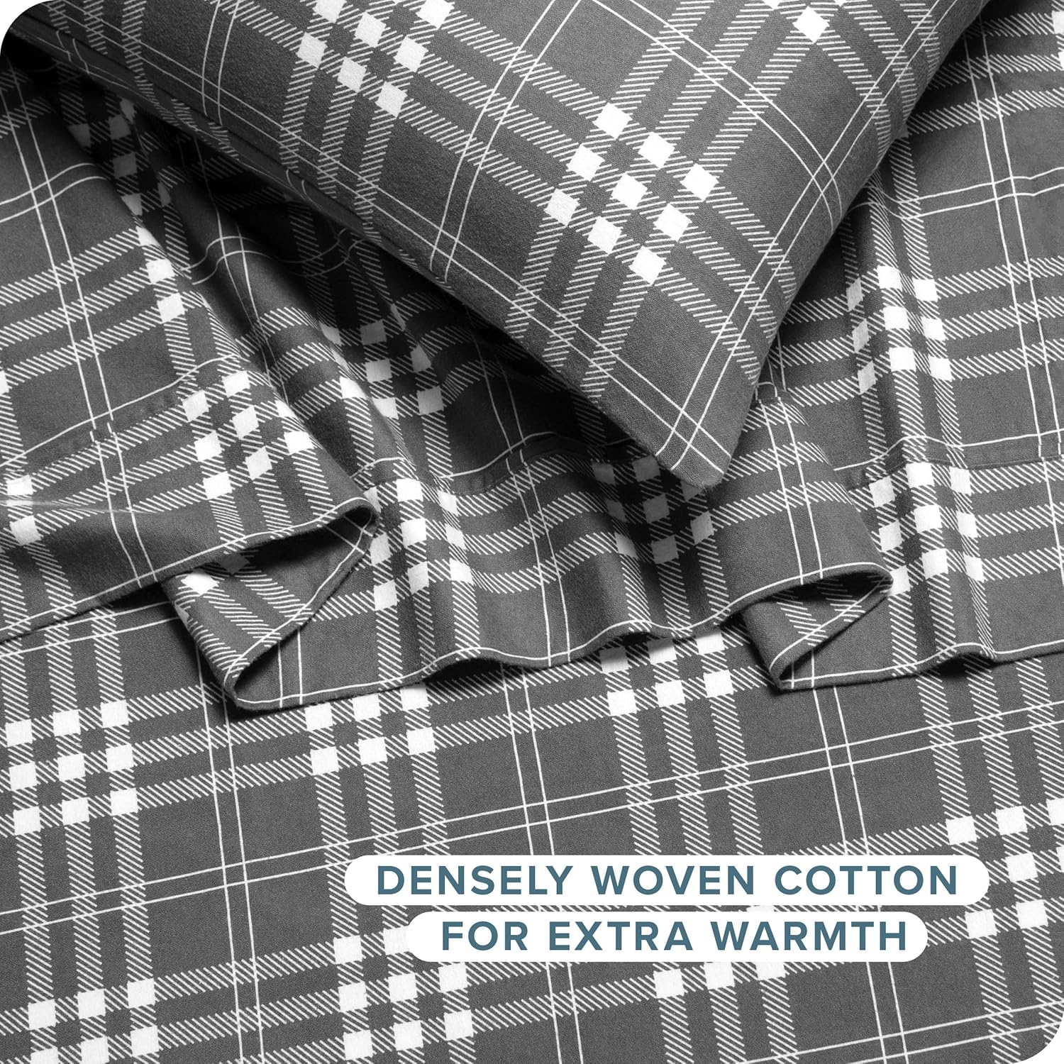 Bare Home Flannel Sheet Set Prints, 100% Cotton, Velvety Soft Heavyweight - Double Brushed Flannel for Extra Softness & Comfort - Deep Pocket - Bed Sheets (Full, Stirling Plaid - Grey/White)
