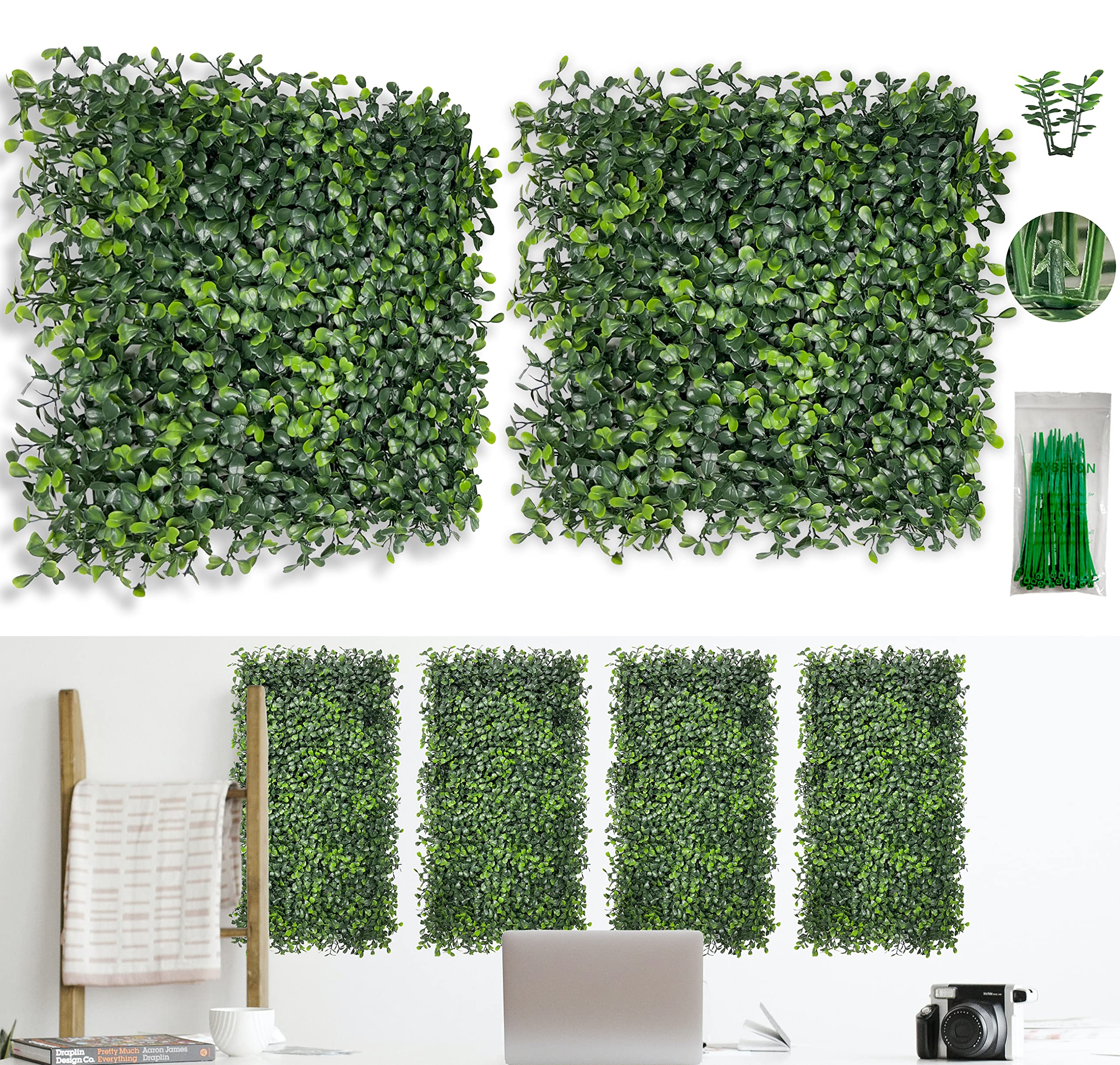 Photo 1 of **USED**Bybeton Artificial Grass Wall Panels,10"x 10" (24pc) UV-Anti Boxwood Panels Greenery Wall  24P Green