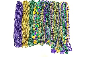 102 Pcs Mardi Gras Bead Necklaces In Bulk With Gold, Purple, Green