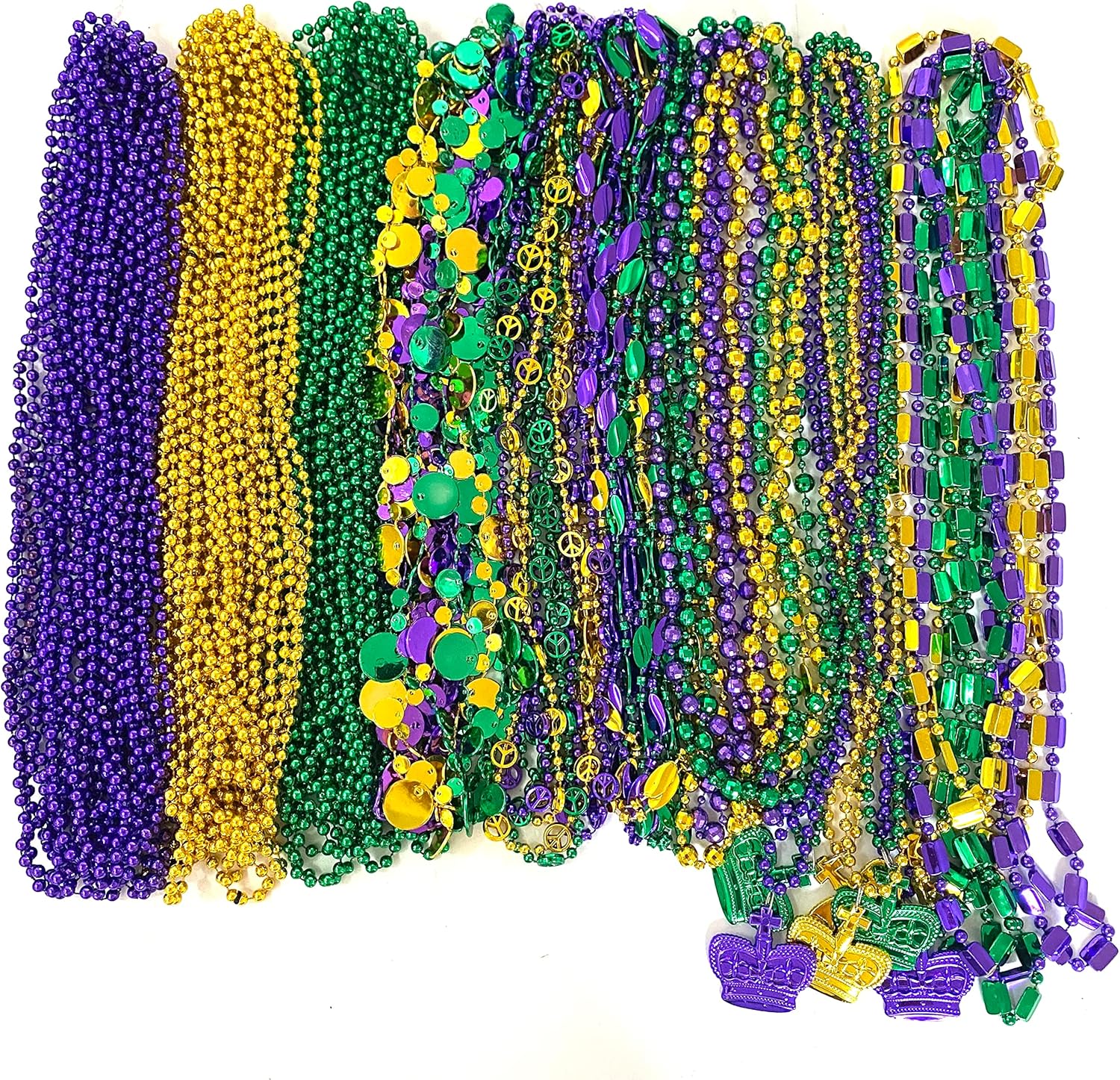102 pcs Mardi Gras Bead Necklaces Bulk Gold Purple Green Carnival Parade Decorations