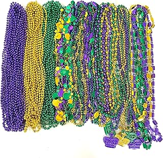 YSPPF 102 pcs Mardi Gras Bead Necklaces Bulk Gold Purple Green Carnival Parade Decorations