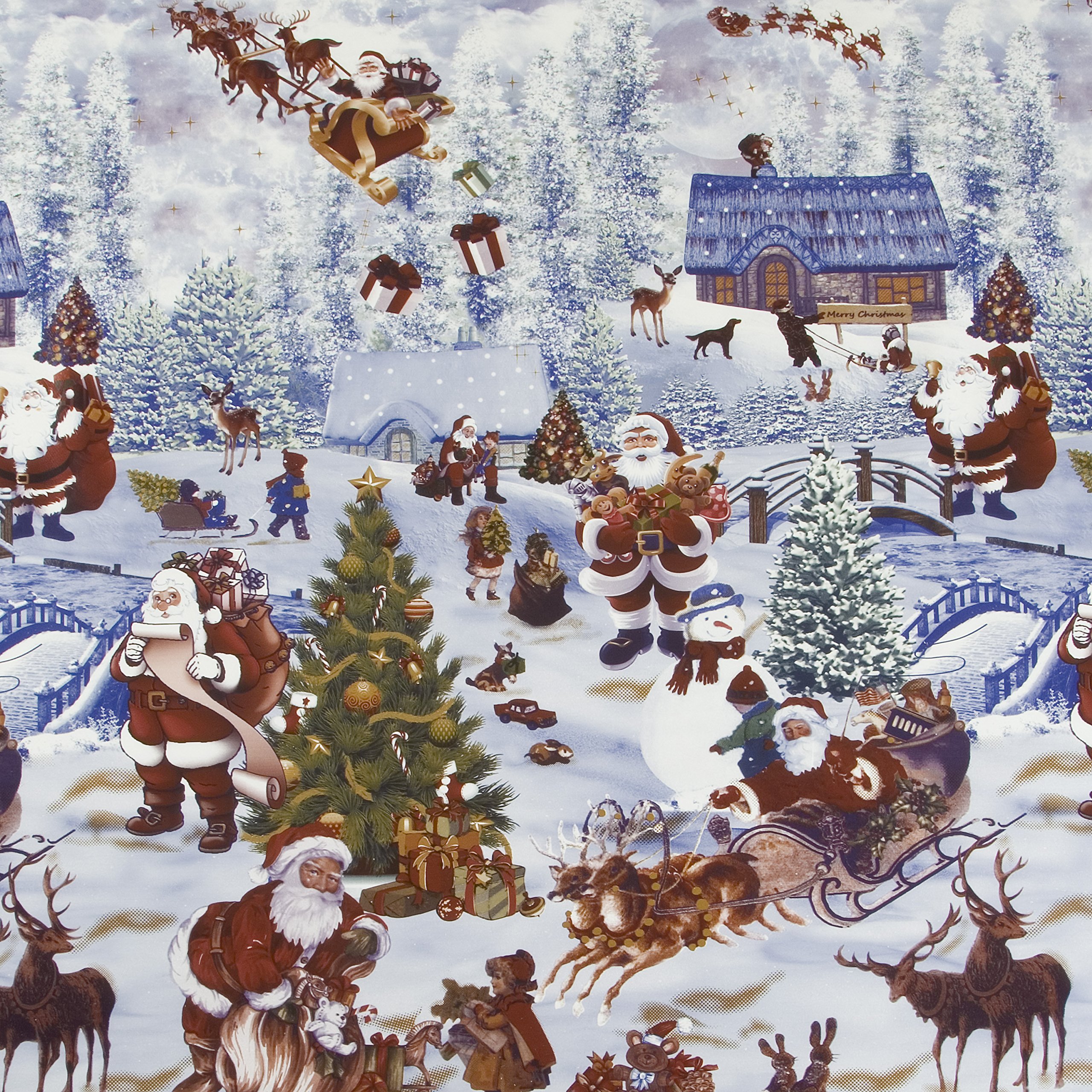 Jolee Tablecloths Blue Santas Grotto Christmas Pvc Vinyl Oilcloth Wipeclean Tablecloth 140Cm X 300Cm (55" X 119") Rectangle