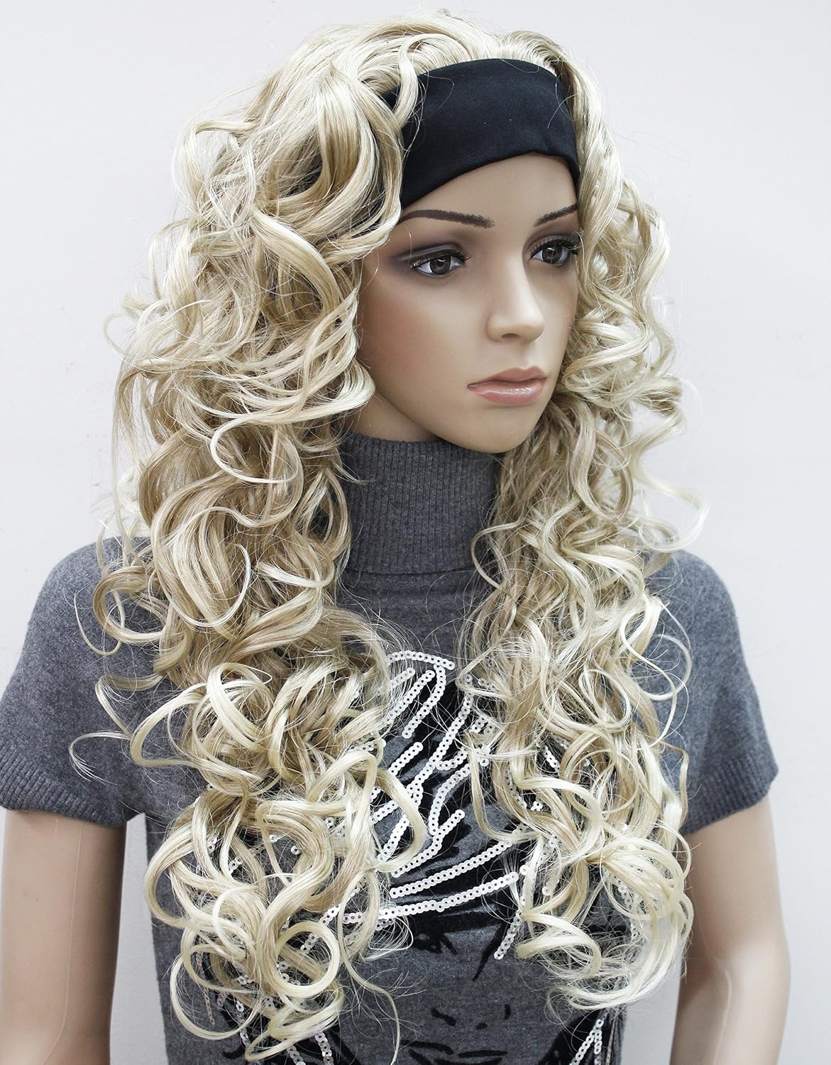 Wiginway 3/4 Band Headband wig Women's Light Blonde with Highlight Long Curly Wigs for Women ladies wigs