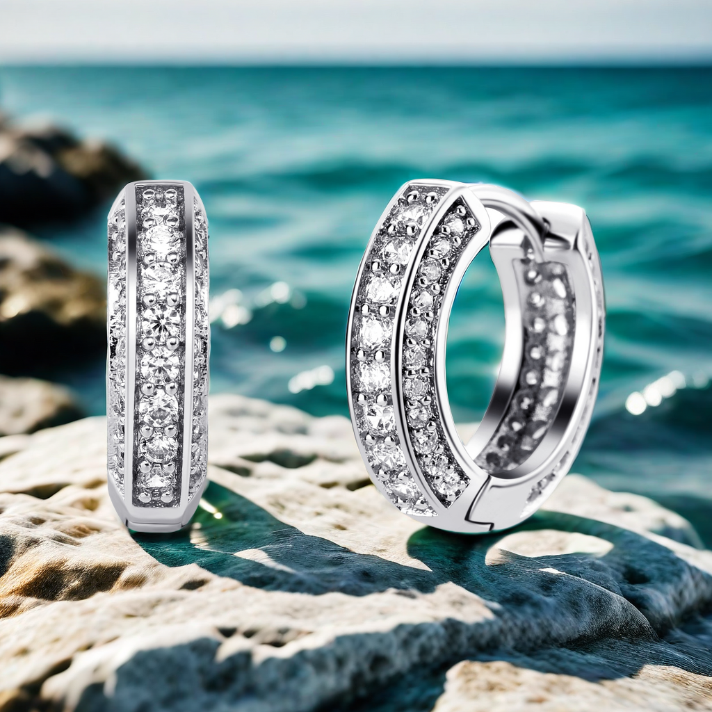 TOPGRILLZ Orecchini A Cerchio Iced Out Con Zirconi – Placcati Oro 14k, Ipoallergenici