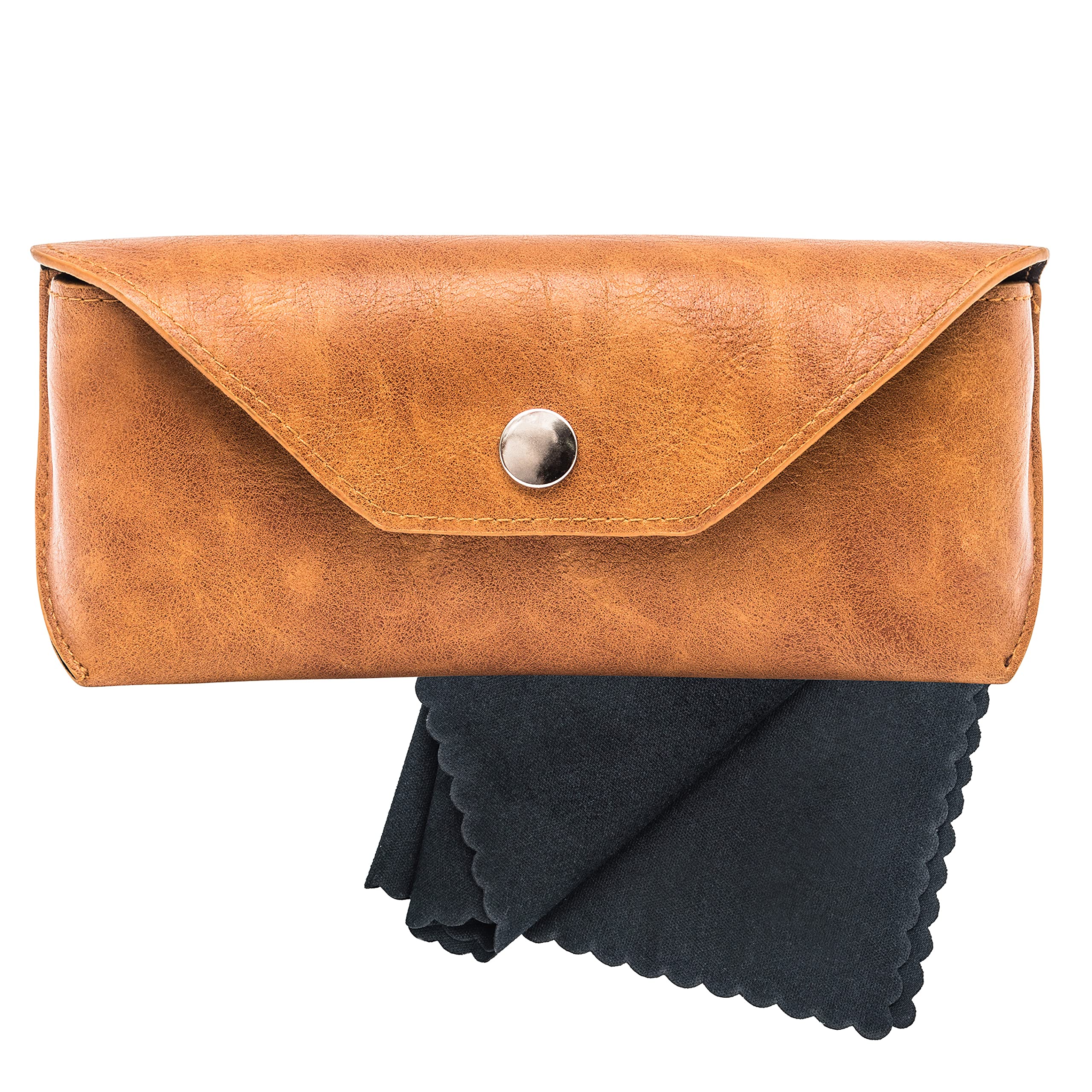 Noble Pack Unisex Tan Large Pu Leather Glasses Case Holder With Microfiber Cleaning Cloth - Premium Eye Glass Carry Case For Protection - Perfect For Eyeglasses And Sunglasses (Brown)