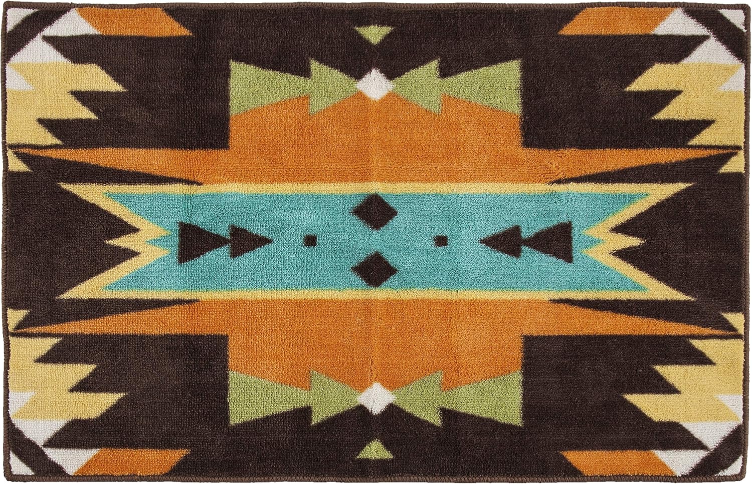 Paseo Road Mesa Aztec Print Western Kitchen Mat, Southwestern Bathroom Rug 24x36 inch, Brown Orange Turquoise Non-Slip Washable Floor Bath Rug