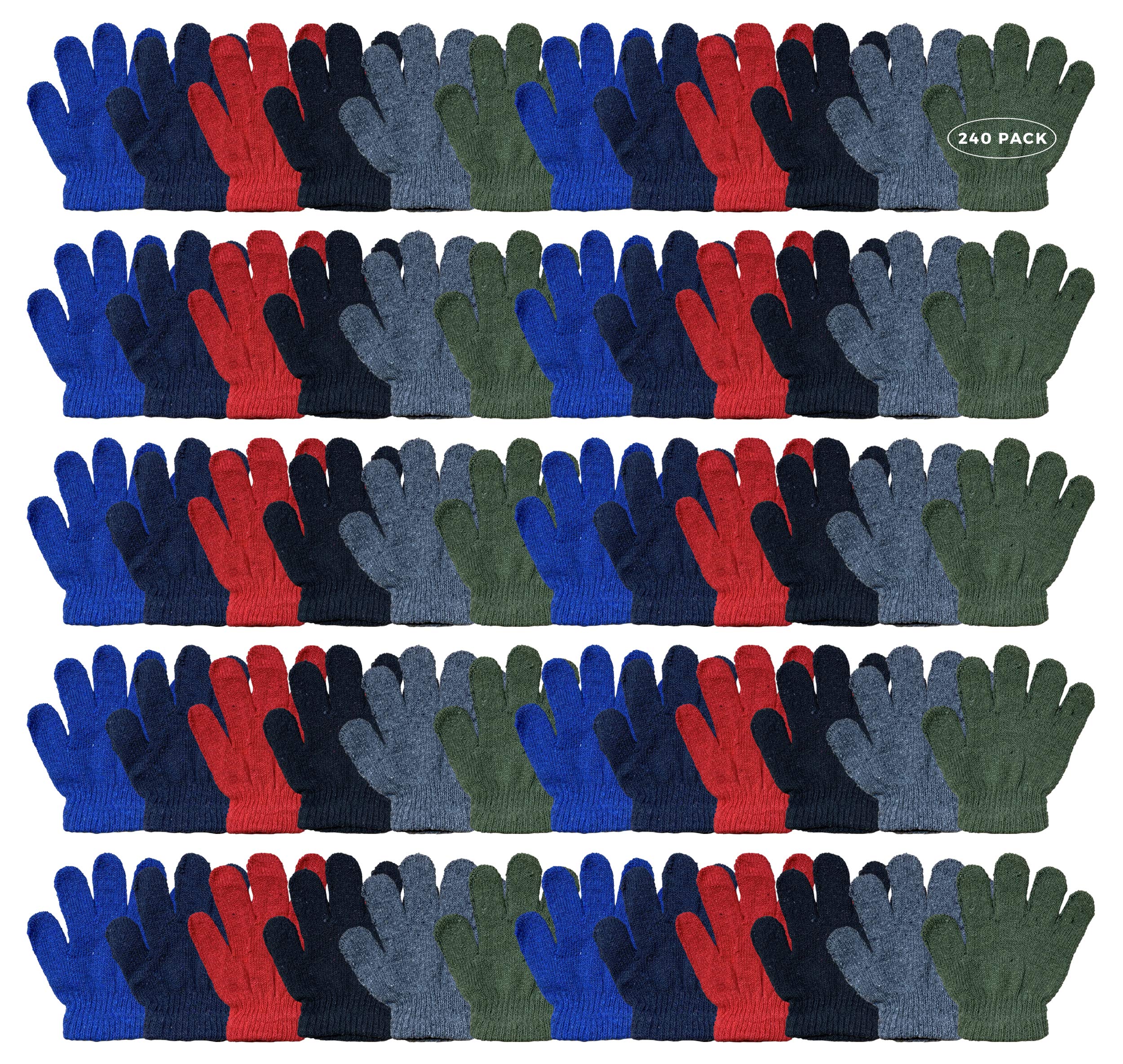 Yacht & Smith 240 Pack of Wholesale Bulk Kids Gloves Mittens, Striped and Solid Colors Childrens