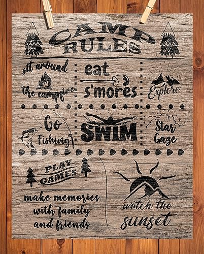 Miniatura 4 de Póster de pared con texto en inglés "Camp Rules" de 11 x 14 pulgadas, estilo rústico, con cita de campamento, sin marco, para caravana, caravana,