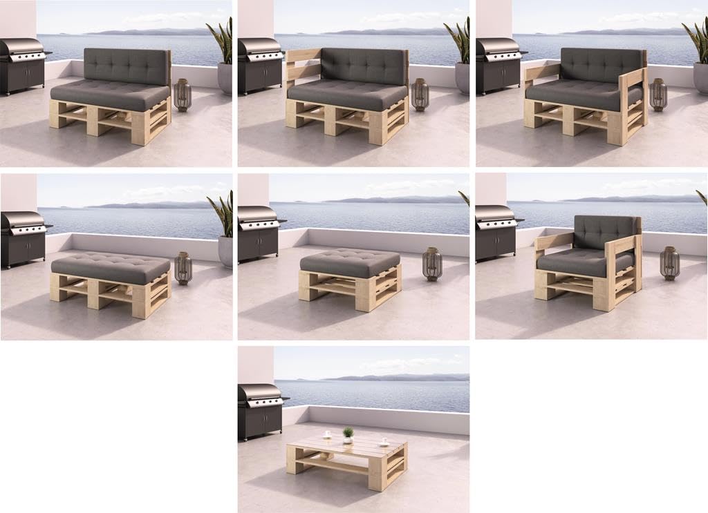 Palettenmöbel Mp Bank 120 x 80 x 40 cm Natur | Europaletten Indoor und Outdoor Lounge Gartenmöbel Holz Gartenmöbel Set Lounge Möbel Terrasse Balkon Loft Stil Paletten