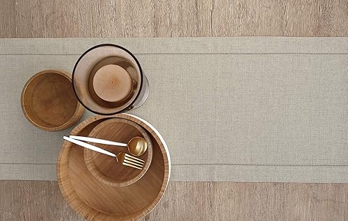 Miniatura 4 de Solino Home Camino de mesa de lino natural de 72 pulgadas de largo, 100% lino puro de 16 x 72 pulgadas, camino de mesa clásico con vainica, bufanda