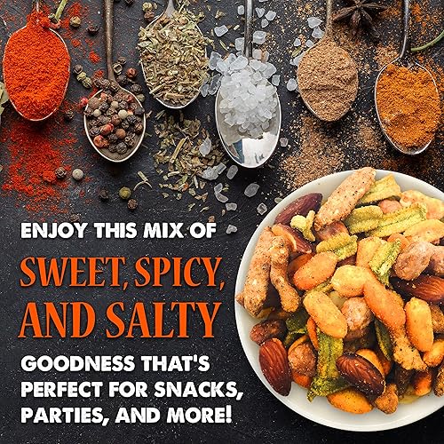 Miniatura 6 de The 1949 Nut Co. Buffalo Party Mix  Cacahuetes fritos con sabor surtido, palitos de todo, bocadillos de guacamole y almendras ahumadas, extragrande,