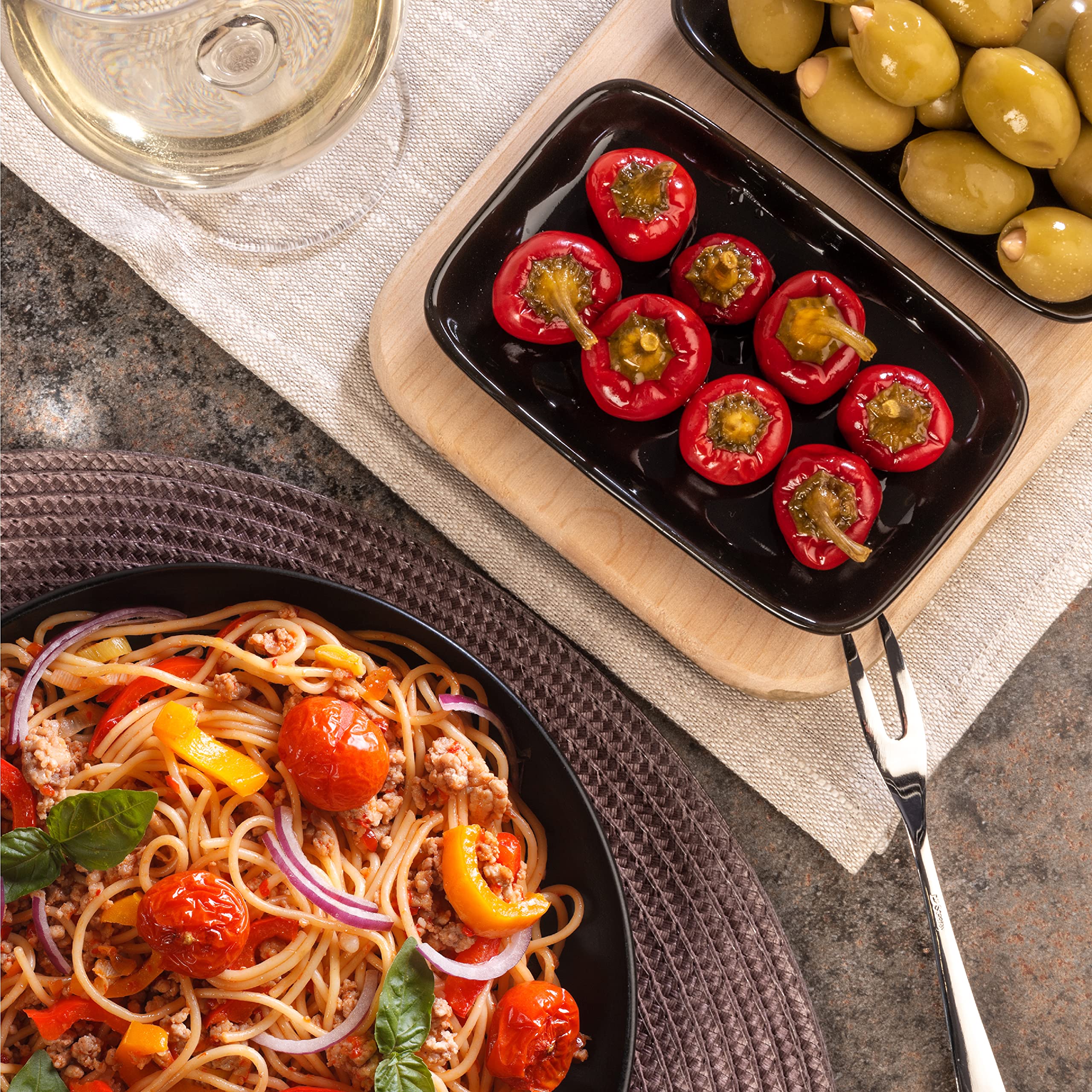 Urban Lifestyle Piatti Aperitivo Set da 6 Nero in Gres 15 x 10 cm Rettangolari Piatti Antipasti Tapas Sushi Piccoli Piatti da Portata Impilabili Resistenti ai Graffi