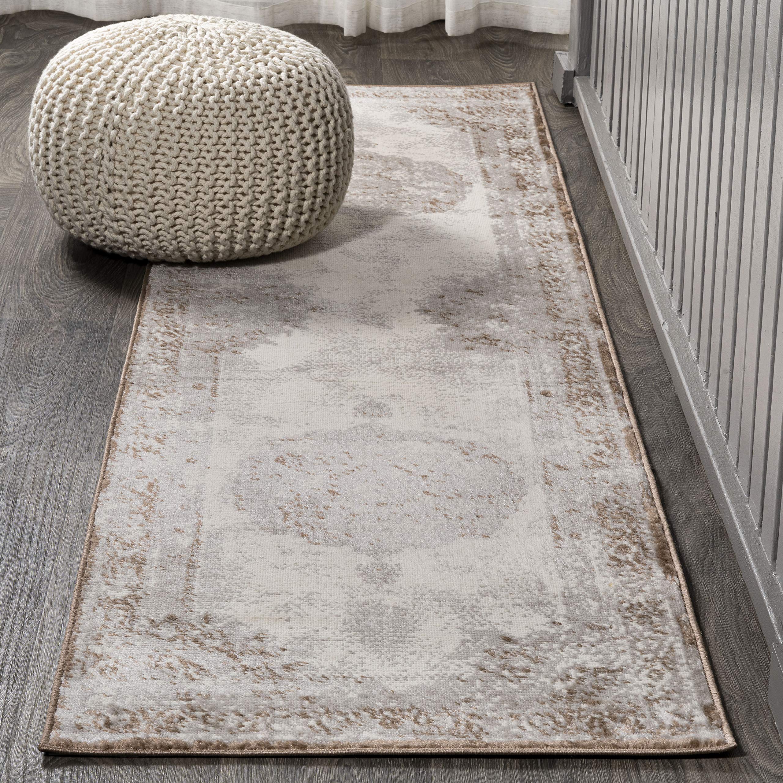 JONATHAN Y JMDP402-A28 Rosalia Cottage Medallion Boho for Bedroom Kitchen Living Room Indoor Decor, Non Shedding Area Rugs, 2 X 8, Brown/Cream
