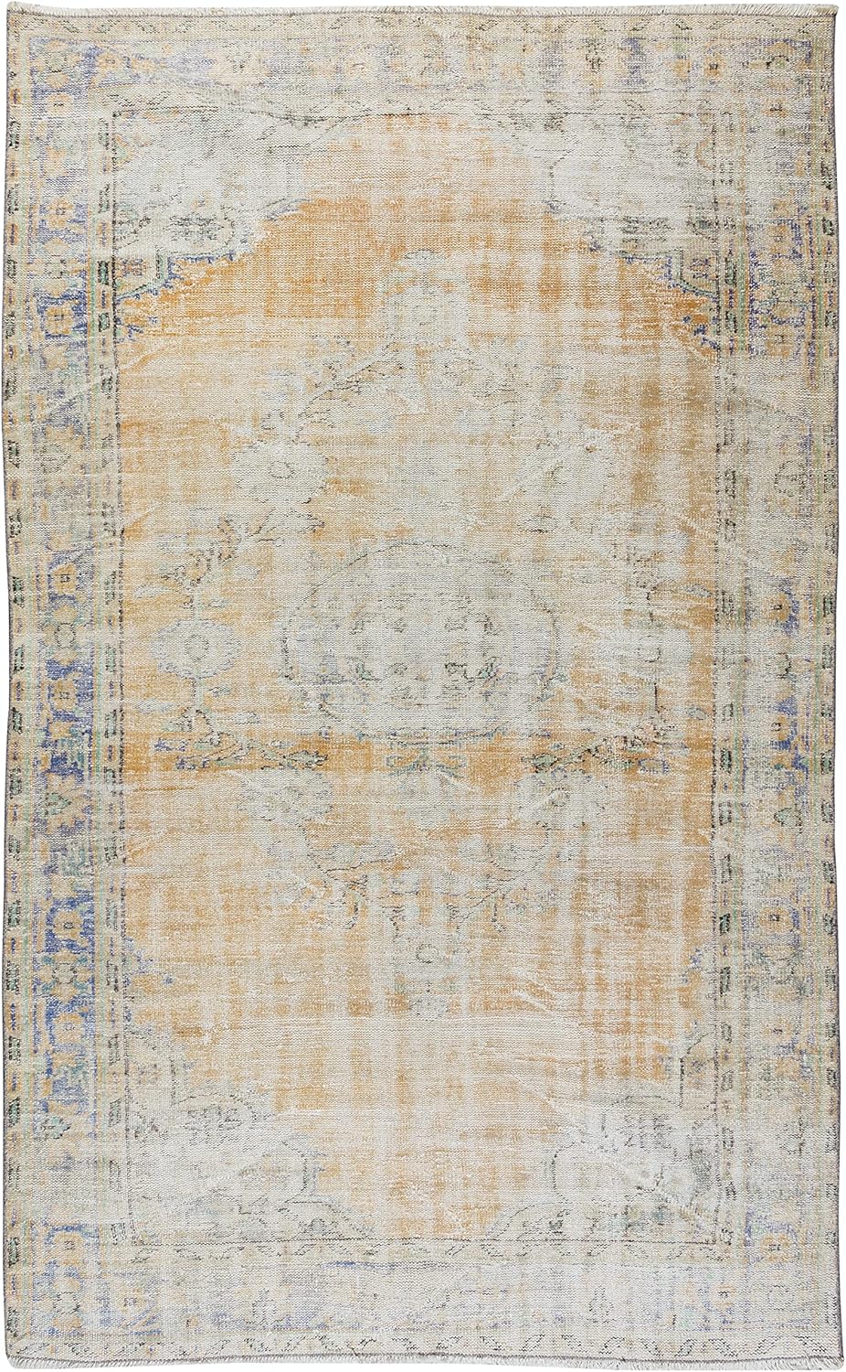 6.2x10 Ft Distressed 1960s Handmade Oushak Area Rug, Antique Washed Wool Carpet