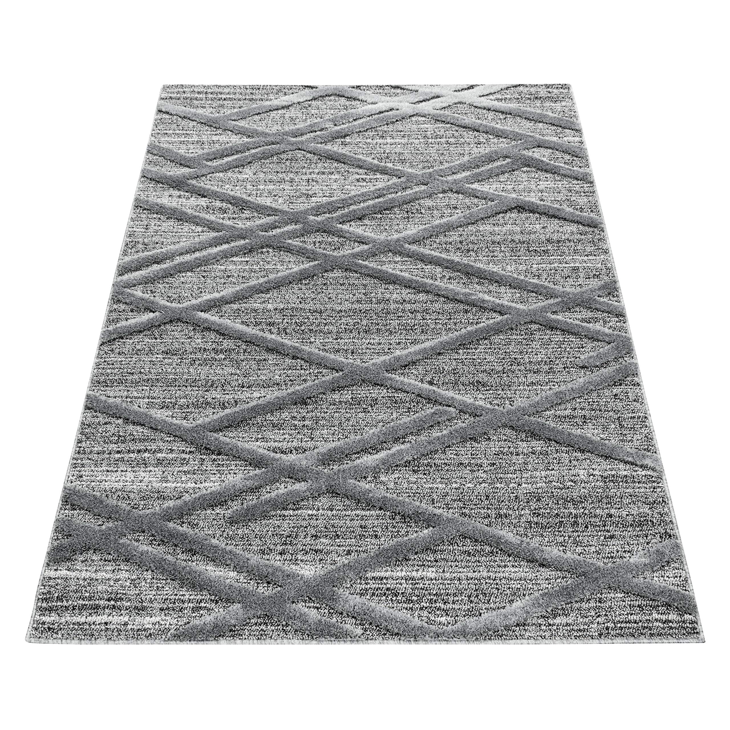 Carpettex Hochflor Teppich Wohnzimmer 3D Optik Hoch-Tief Effekt Boho-Design Groß Teppich Grau 240 x 340 cm - Flauschiger Teppich Schlafzimmer Skandinavische Stil Soft Teppich Esszimmer Küchenteppich
