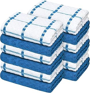 Oakias Terry Dish Cloths Blue (12 Pack, 12 x 12 Inches) – Cotton Dish Towels – 310 GSM – Highly Absorbent & Quick Drying Kitchen Towels – Dobby Weave Style