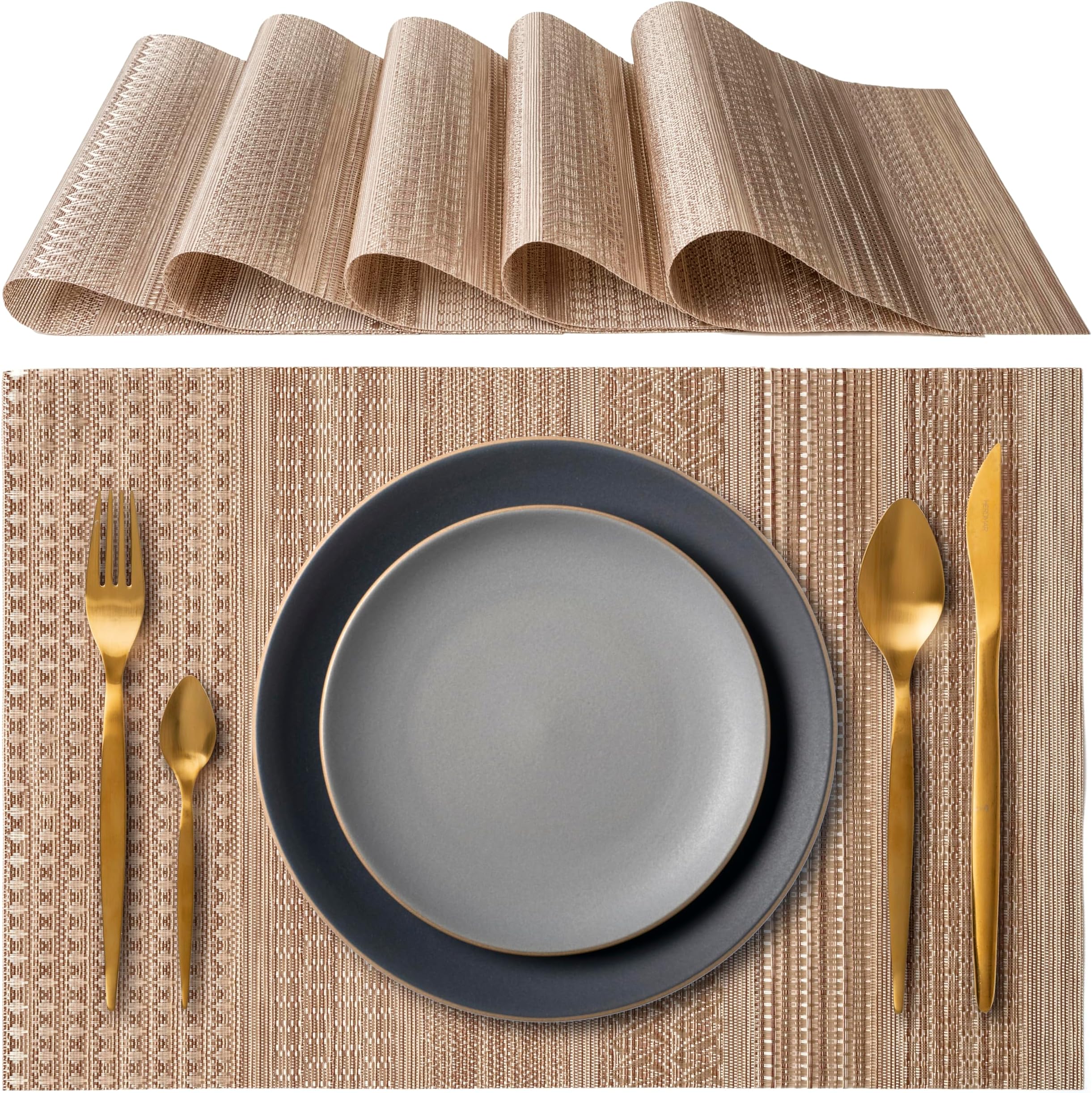 Tovagliette Americane Intrecciate In Plastica – Set Grigio Chiaro – 45x30 Cm – Moderne E Facili Da Pulire - 3