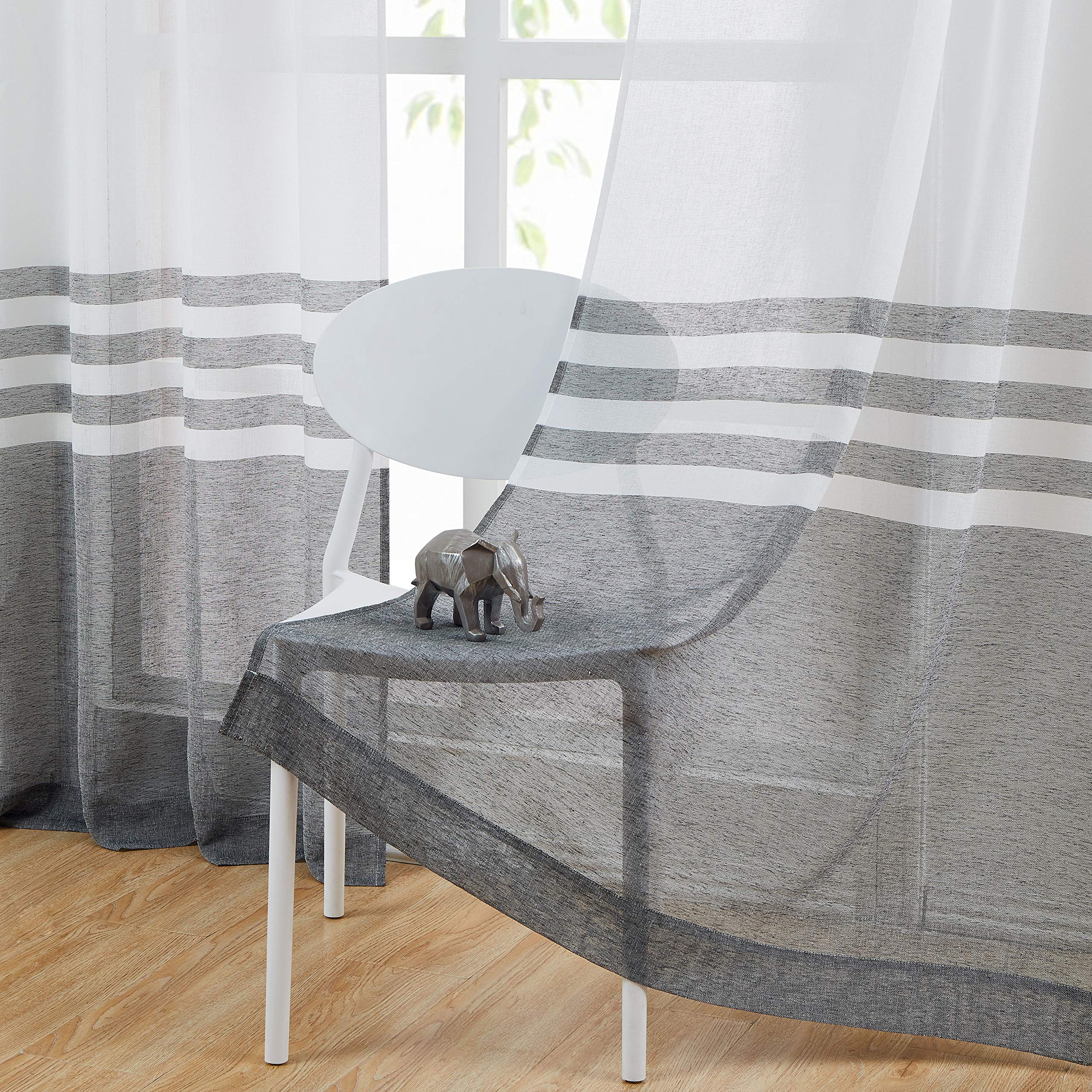 WEST LAKE Black White Stripe Sheer Curtain Panels Color Block Farmhouse Window Drapery Sets Colorblock for Bedroom,Balcony,Living Room,Rustic Rod Pocket Design 40Wx95Lx2