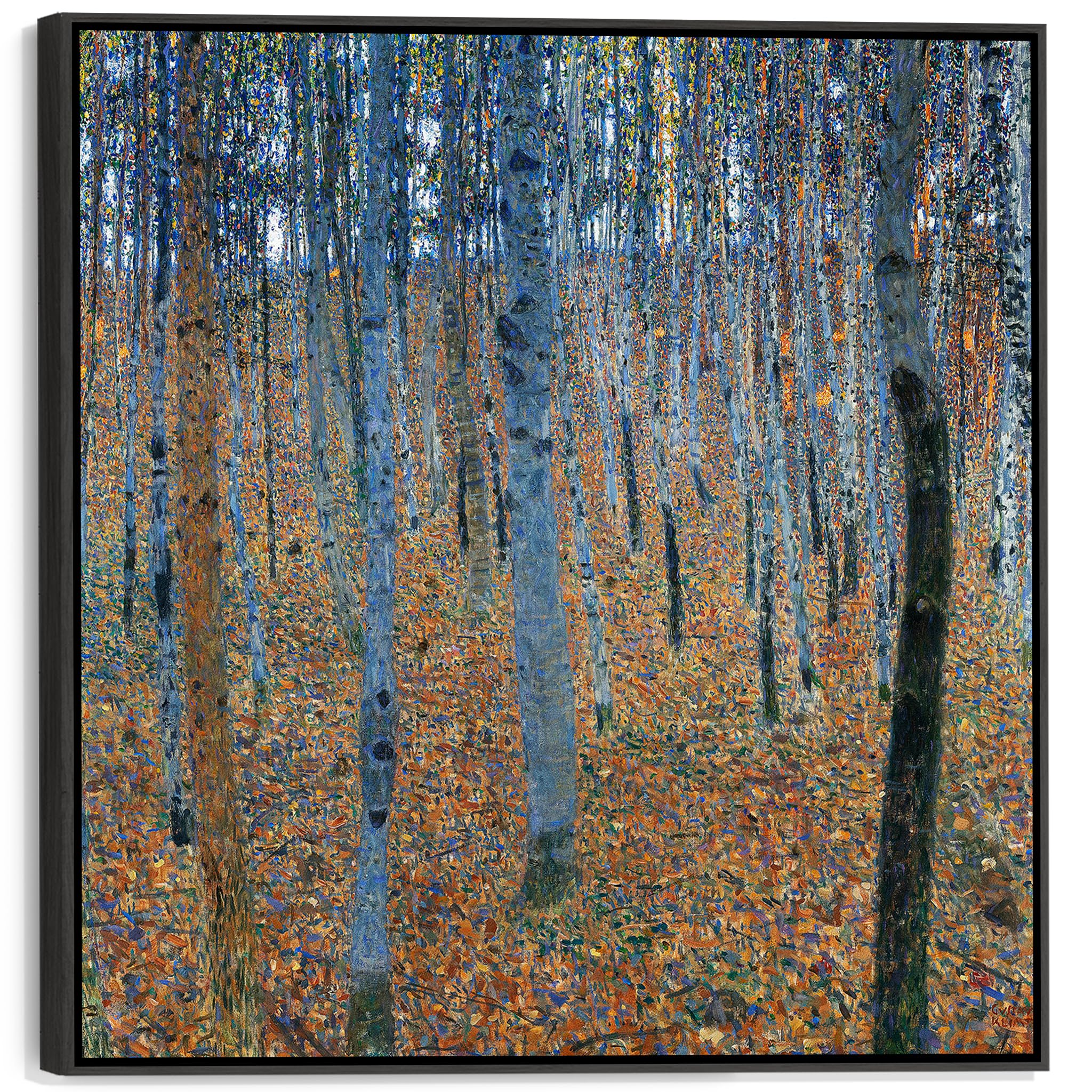 Wallfillers Multi-Coloured Gustav Klimt Birch Trees - Framed Canvas Wall Art - Beech Grove - Ffs2125 - Xl - 100X100cm