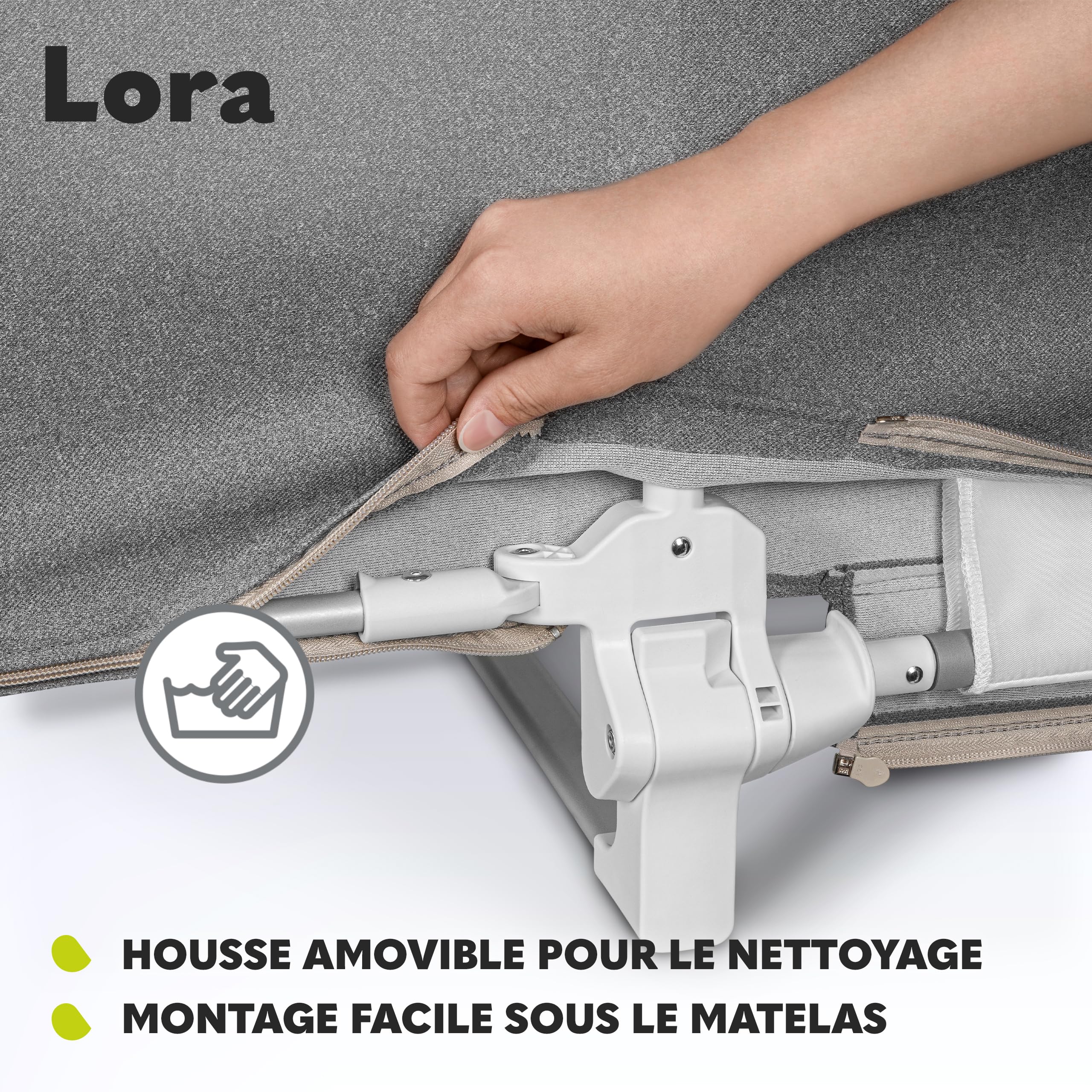 Lionelo Lora Barrière de lit Portable Pliable Enfants, Inclinaison réglable 180°, lit 45-105 cm, StandSafe, Protection Chutes Gris