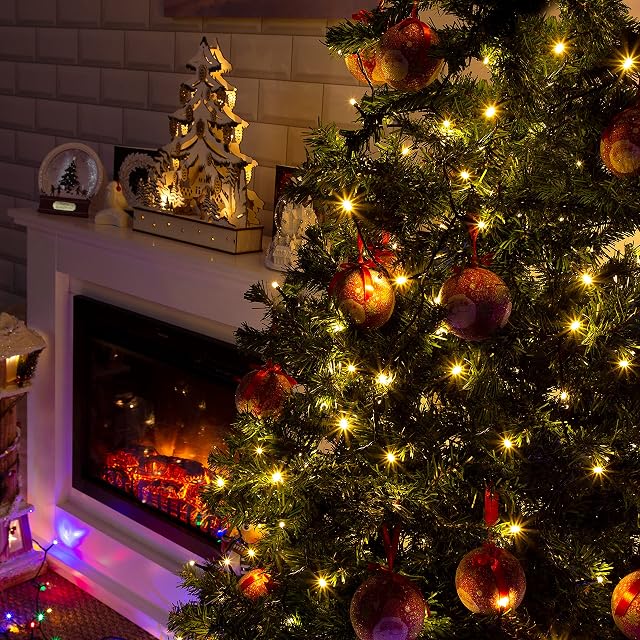 The Christmas Workshop 70330 Warm White Christmas Lights / 100 LED Christmas Tree Lights / 9.9 Metres Long / Battery Operated / Indoor Or Outdoor Christmas Decorations / 8 Light Modes