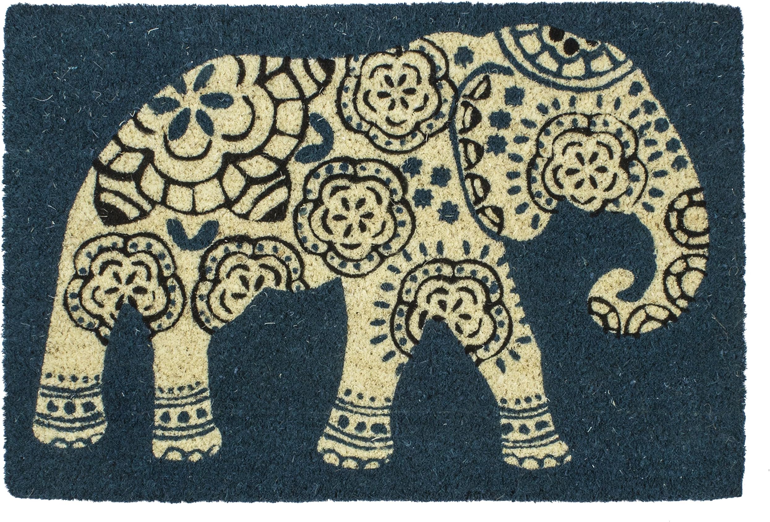 Entryways Elephant Non Slip Coir Doormat, Teal, 40 x 60 x 1.5 cm