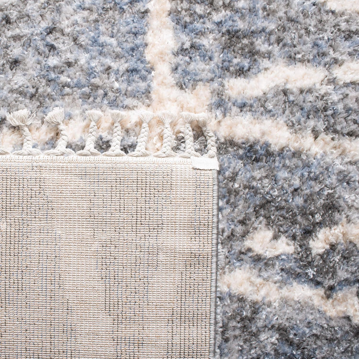 SAFAVIEH Berber Fringe Shag Collection Runner Rug - 2' x 8', Grey & Cream, Moroccan Design, Non-Shedding & Easy Care, 1.2-inch Thick Ideal for High Traffic Areas in Living Room, Bedroom (BFG605N)