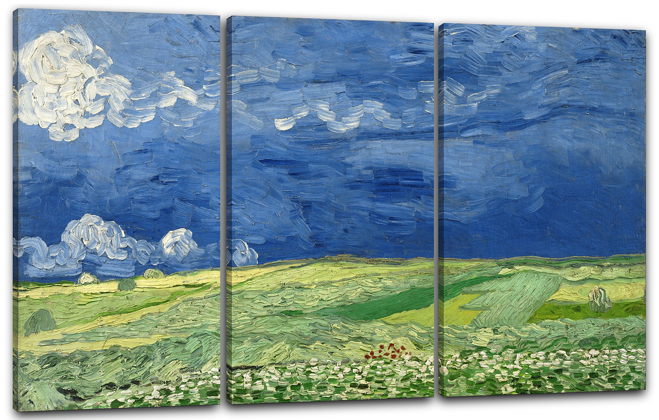 Printed Paintings Leinwand 3-teilig(120x80cm): Vincent Van Gogh - Weizenfeld unter Gewitterwolken