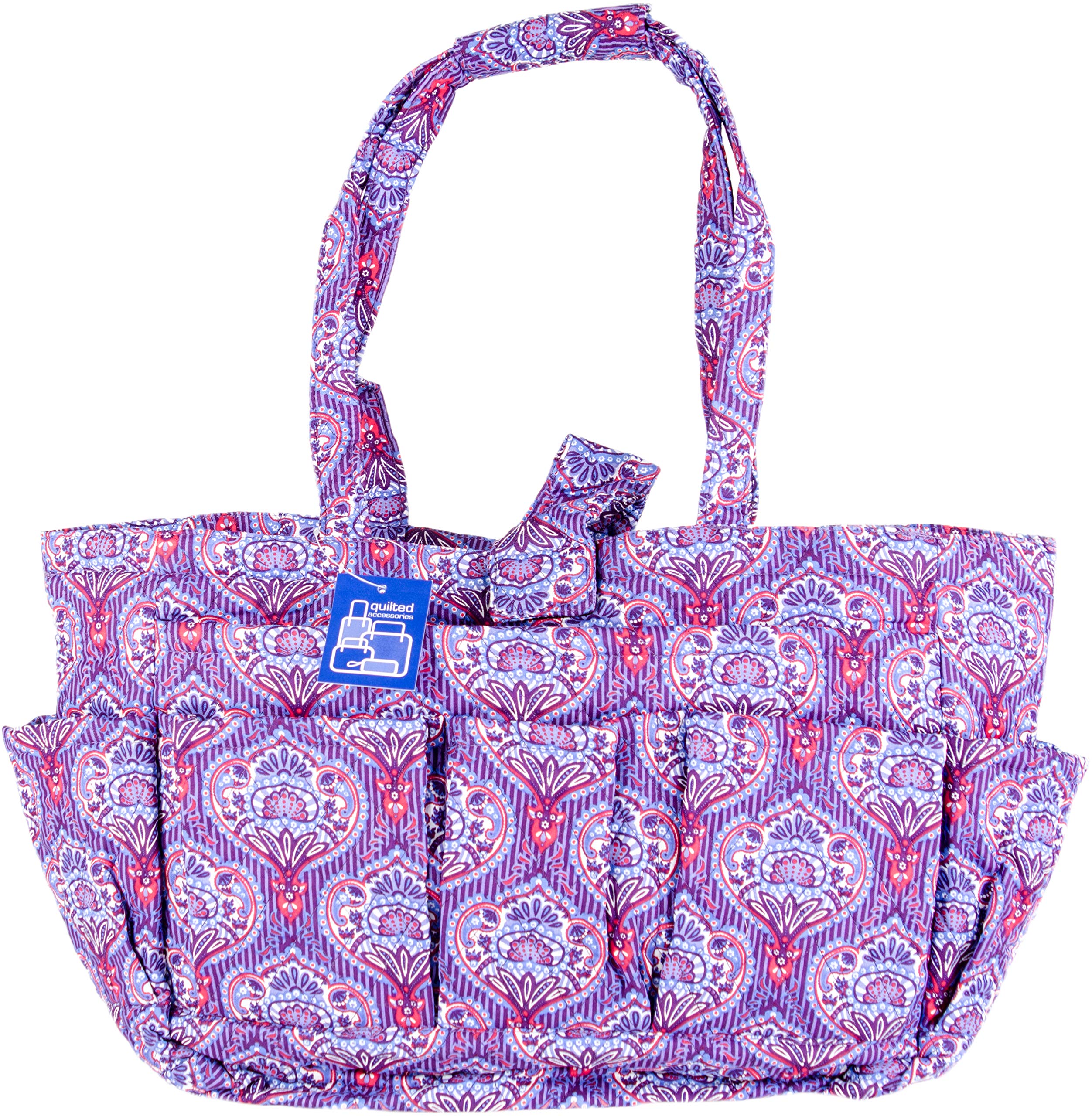 Mary Maxim Large Quilted Tote Bag 17"X13"X7", Lavender Tapestry, 55.88 x 27.94 x 5.08 cm