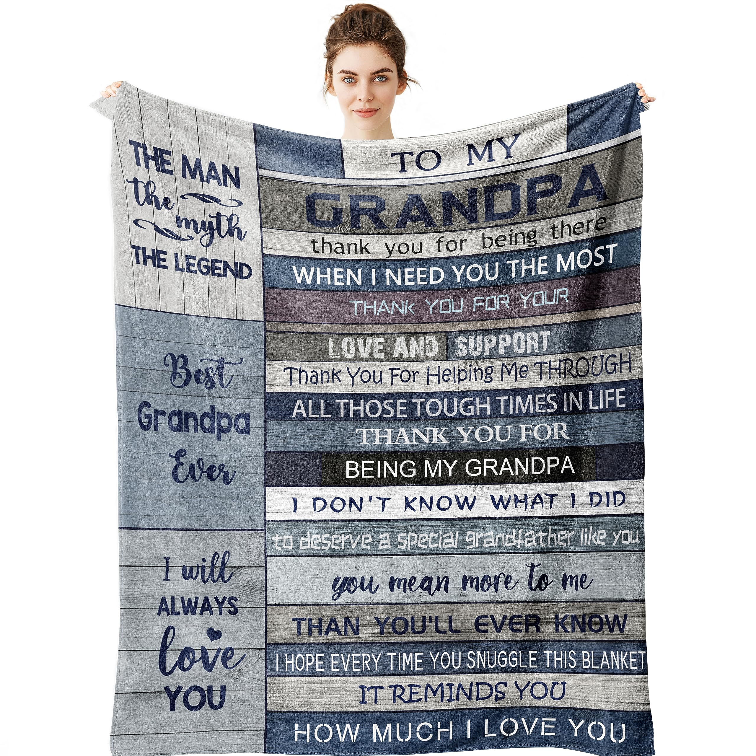 Yamco Grandpa Gifts - Gifts for Grandfather 60" x 50" Blanket - Unique Papa Presents from Grandson - Great Fathers Day Birthday Gifts for Grandfather